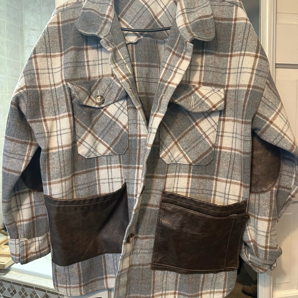 Plaid Jacket with Leather Pockets